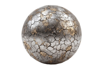 cracked metallic sphere, dark gray/silver, with gold flecks