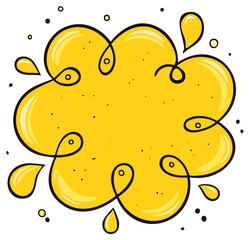  Abstract Yellow Blob with Droplets and Swirls Artistic Isolated Design Element
