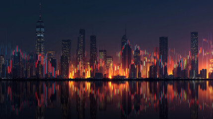 Wall Mural - new york skyline with forex diagrams and stock market data showing investment research and profit