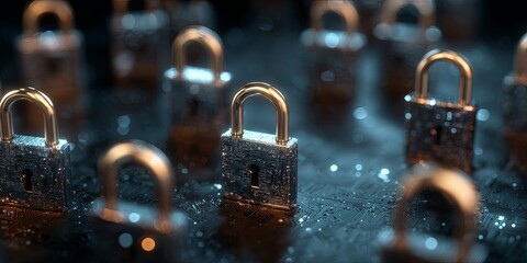 Wall Mural - global network of digital security locks representing cybersecurity and data protection concepts in 