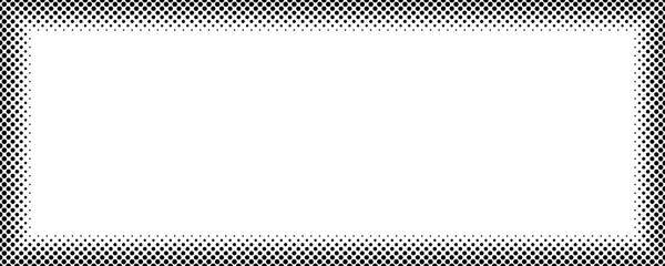 Edge frame. Halftone fade comic border. Pop art dot. Screentone fading pattern. Faded corner texture. Black fades line isolated on white background. Gradation gradient design. Vector illustration