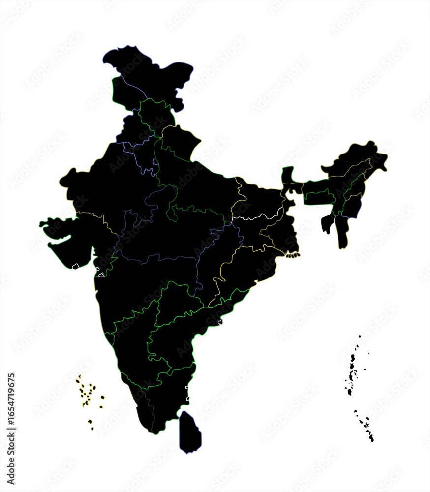 Clean vector outline map of India with clear state borders, perfect for ...