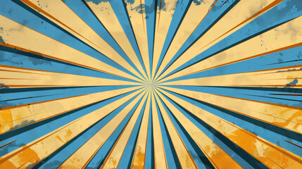Wall Mural - Bright and vibrant background featuring radiating lines in blue and orange hues, creating dynamic and energetic visual effect. Perfect for use in posters, advertisements, or graphic designs