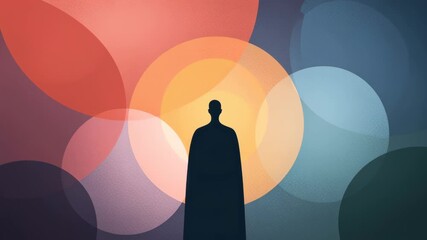 Wall Mural - abstract flat design featuring silhouette against colorful circular backgrounds in vibrant shades