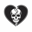 © art vector - Vector Illustration of a Heart Broken with a Skull Symbol, Representing Heartache and Pain