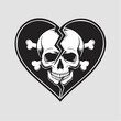 © art vector - Vector Illustration of a Heart Broken with a Skull Symbol, Representing Heartache and Pain