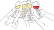 © Alisya Design - Handdrawn illustration of a group of friends toasting with drinks.
