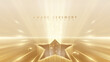 © witsanu - Luxury star shape stage background with golden neon light effect and bokeh decoration.