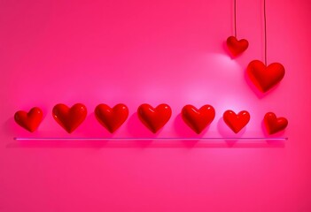 Wall Mural - Pink background, red hearts loading in light bulbs progress bar Valentine's Day concept,   holiday concept,  love