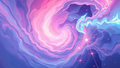 Wall Mural - Swirling nebulae of pastel hues, sharp geometric lines, and vibrant energy bursts create a dreamlike, abstract anime backdrop,  backdrop,  stars