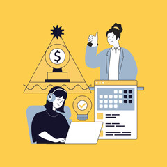 Wall Mural - business technology concept for modern web design. people working in team at workplaces, planning ta