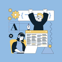 Wall Mural - design software development concept for modern web design. people creating program code, engineering