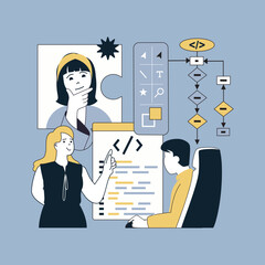 Wall Mural - design software development concept for modern web design. people creating program code, engineering