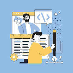 Wall Mural - design software development concept for modern web design. people creating program code, engineering
