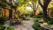 © Daniel - Elegant patio with lush landscaping, stone pathways, and mature trees, patio, home