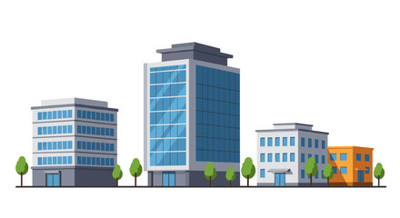 Modern urban buildings with trees on a light background