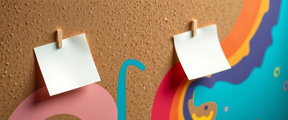 Wall Mural - Single white square sticky note pinned to corkboard,  message,  beige