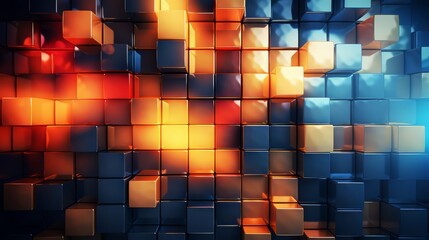 Wall Mural - colorful wall made of cubes with a red and yellow design. the wall is made of different colored cube