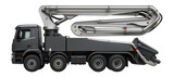 Truck-mounted concrete pump with a telescopic boom for large-scale construction sites.
