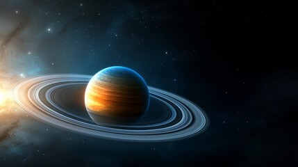 Wall Mural - Large planet is at the center of a ring of stars, with the planet being surrounded by a ring of stars. The planet is the main focus of the image, and it is the most prominent object in the scene