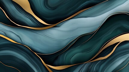 Wall Mural - painting of a blue and gold wave with a gold stripe. the painting has a sense of movement and depth,