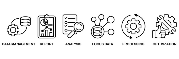 Data analysis banner web icon vector illustration concept for� data management, report, analysis, focus data, processing, optimization