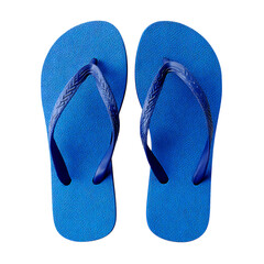 Pair of bright blue textured flip flops isolated on transparent background