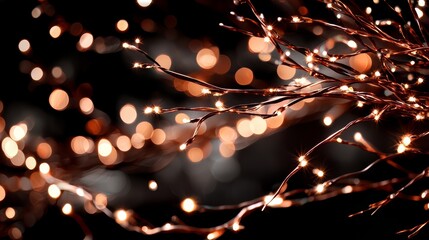 Wall Mural - Tree branch with lights on it. The lights are on the branches and twigs. The branch is lit up and it looks like a Christmas tree