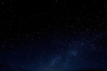 Wall Mural - wide angle view of night sky with countless stars and dark blue gradient from earth's horizon