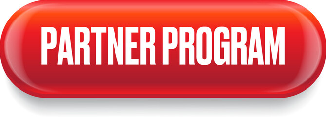 Partner program red button isolated on white background. Partner program banner and symbol. Affiliate program icon. Business partnership banner