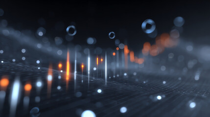 Abstract representation of technological data with glowing lines and bubbles, showcasing innovation and digital progress.
