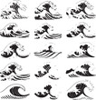 © vector - Japanese Wave Art Collection Black and White Stylized Ocean Swells water nature
