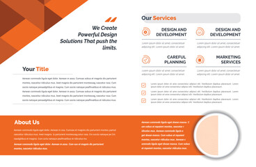 abstract business design: red and dark gray geometric shapes with white text, logo, qr code, and con