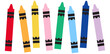 © Tabitha - flat color style row of eight colorful crayons on isolated background