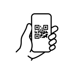 Minimalist illustration of a hand holding a smartphone displaying a QR code representing modern technology and digital access
