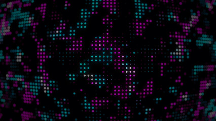 Abstract digital background design featuring a pattern of colorful, pixelated dots, creating a modern and dynamic visual texture, perfect for technology-related projects or creative artwork.