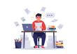 © Asep - Overwhelmed businessman with too much paperwork at the desk in the office.