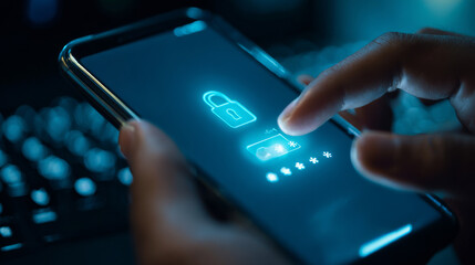 Mobile banking app login screen showing phone password entry, illustrating cybersecurity and digital safety.