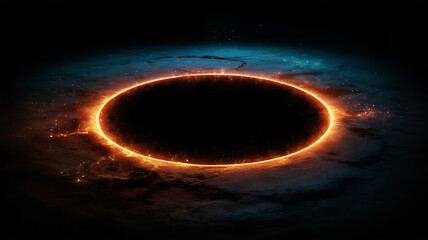 Wall Mural - A glowing orange ring surrounds a dark void in a cosmic landscape view on transparent background