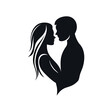 © Bulbul - Romantic Silhouette of a Couple Embracing Tenderly Expressing Love and Connection Against White Background