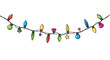 © Segati - Illustration of a string of christmas lights with various shapes and colors hanging on a black wire line on transparent background