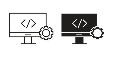 Computer Code Icons with Gear, Isolated on White Background