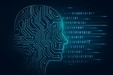 artificial intelligence concept featuring a digital brain with electronic circuits and binary code r