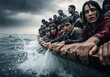 © E V A N   Studios - Refugees at Sea — Overcrowded Boat on Rough Waters (migration crisis, humanitarian danger)