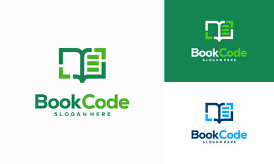 Pixel Book Logo template designs, Coding book Logo designs vector illustration, Programmer logo
