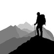 © Jedi_Academi - Silhouette of hiker on mountain peak with layered hills background