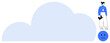 © robu_s - Woman in casual attire holding a bag next to a large blue cloud and a minimalist sad face icon. Ideal for innovation, technology, emotions, minimalism, personality, teamwork, and creativity. A simple