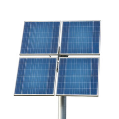 Four solar panels on a pole isolated on transparent background