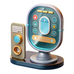 Futuristic sci fi control panel with glowing buttons and screen isolated on transparent background