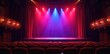© Latsamee - A dazzling stage, vibrant lights illuminating the curtain before a Broadway show begins; anticipation hangs heavy in the air The plush red seats are empty, ready for the audience , classic, lights
